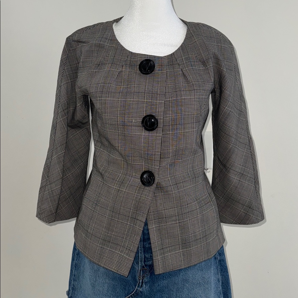 Ann Taylor Black and Gray Plaid Blazer